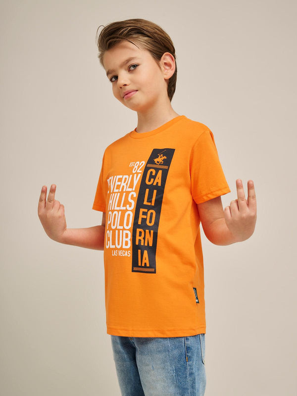 Beverly Hills Polo Club CALIFORNIA BLOCK PRINT T-SHIRT TANGERINE ORANGE