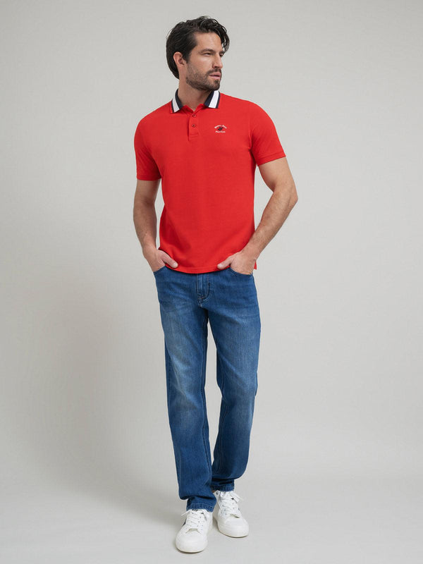 Beverly Hills Polo Club COLLAR STRIPE POLO SHIRT RED