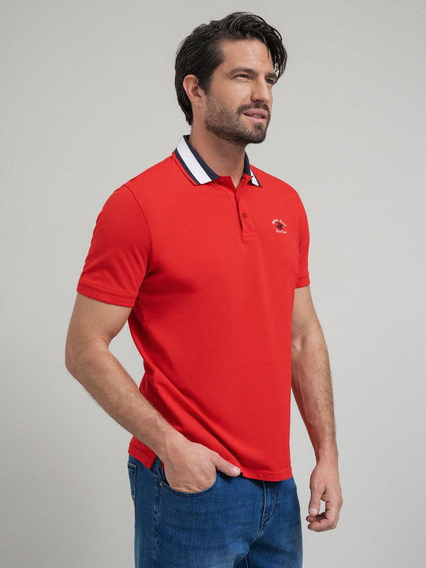 Beverly Hills Polo Club COLLAR STRIPE POLO SHIRT RED
