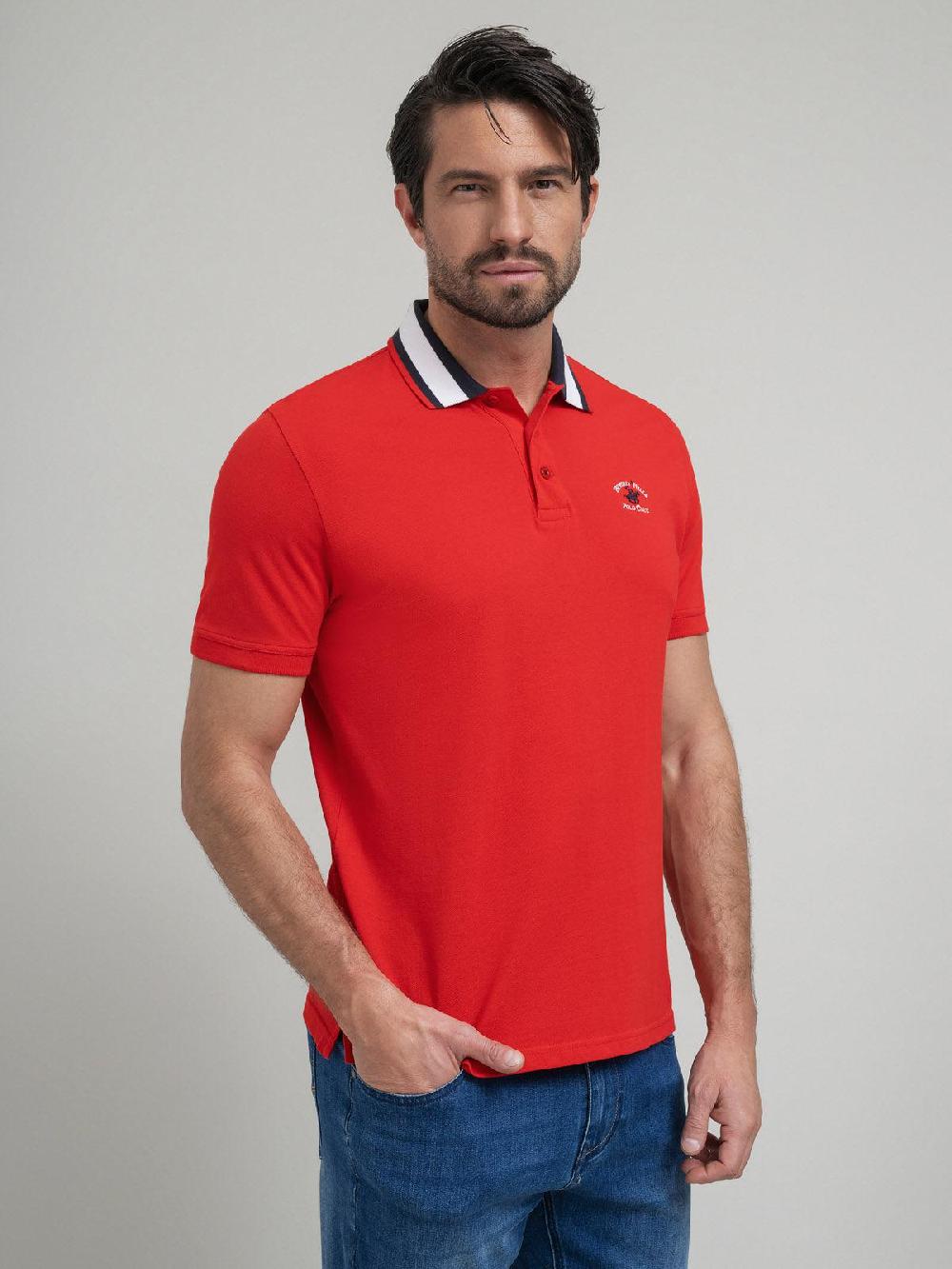 beverly hills polo club COLLAR STRIPE POLO SHIRT RED