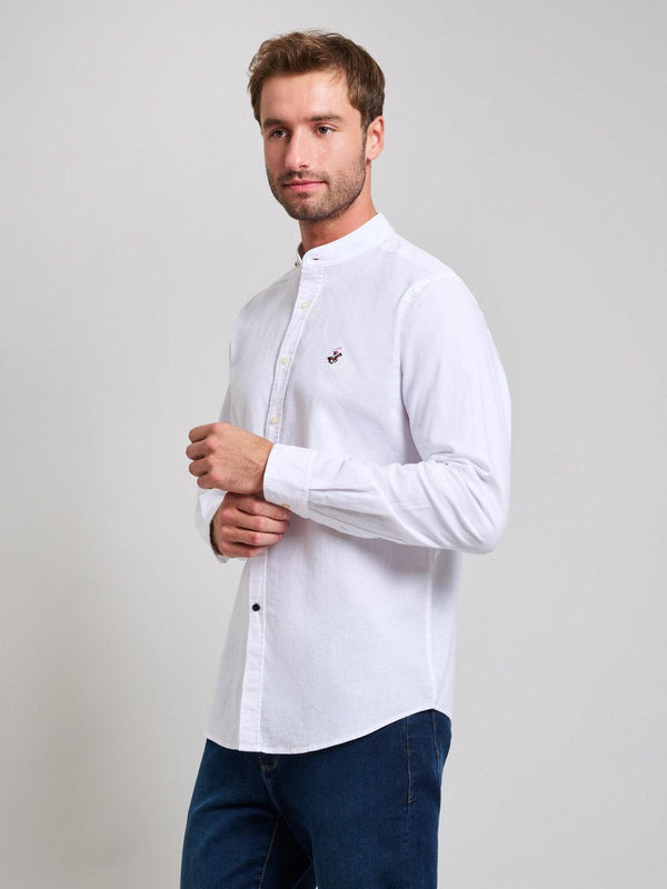 Beverly Hills Polo Club COLLARLESS LINEN BLEND SHIRT GHOST WHITE
