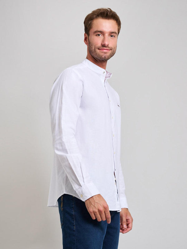 Beverly Hills Polo Club COLLARLESS LINEN BLEND SHIRT GHOST WHITE
