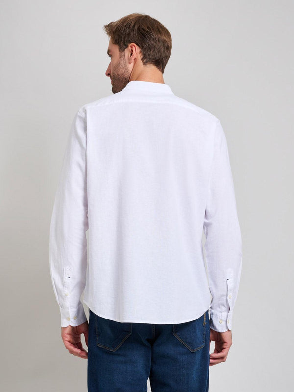 Beverly Hills Polo Club COLLARLESS LINEN BLEND SHIRT GHOST WHITE