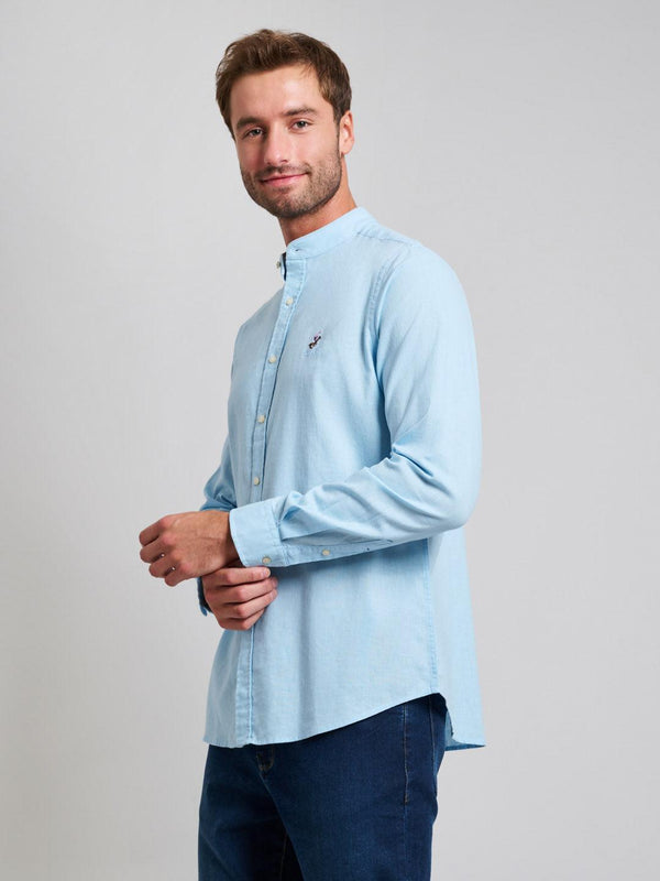 Beverly Hills Polo Club COLLARLESS LINEN BLEND SHIRT LIGHT BLUE
