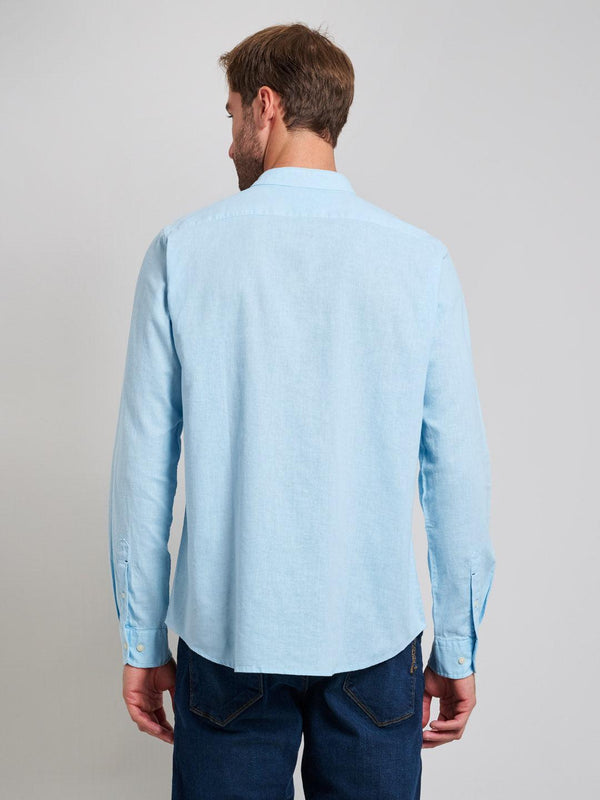 Beverly Hills Polo Club COLLARLESS LINEN BLEND SHIRT LIGHT BLUE