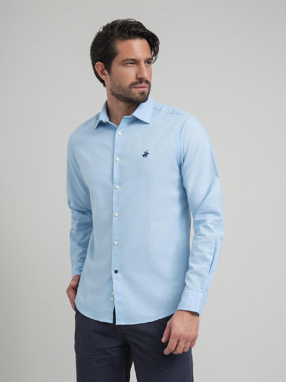 beverly hills polo club CONTRAST BUTTON SHIRT LIGHT BLUE