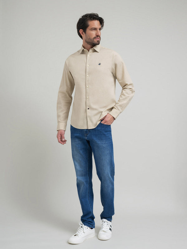 Beverly Hills Polo Club CONTRAST BUTTON SHIRT OATMEAL