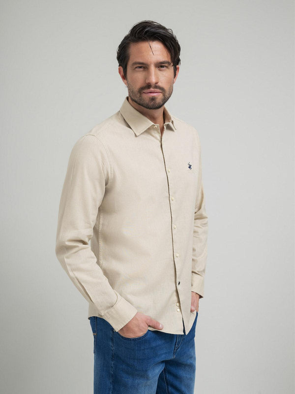 Beverly Hills Polo Club CONTRAST BUTTON SHIRT OATMEAL