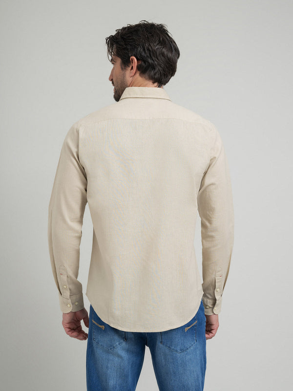 Beverly Hills Polo Club CONTRAST BUTTON SHIRT OATMEAL