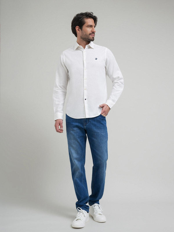 Beverly Hills Polo Club CONTRAST BUTTON SHIRT WHITE