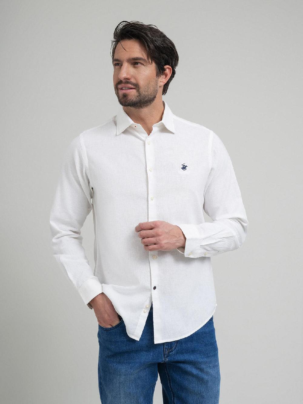 beverly hills polo club CONTRAST BUTTON SHIRT WHITE