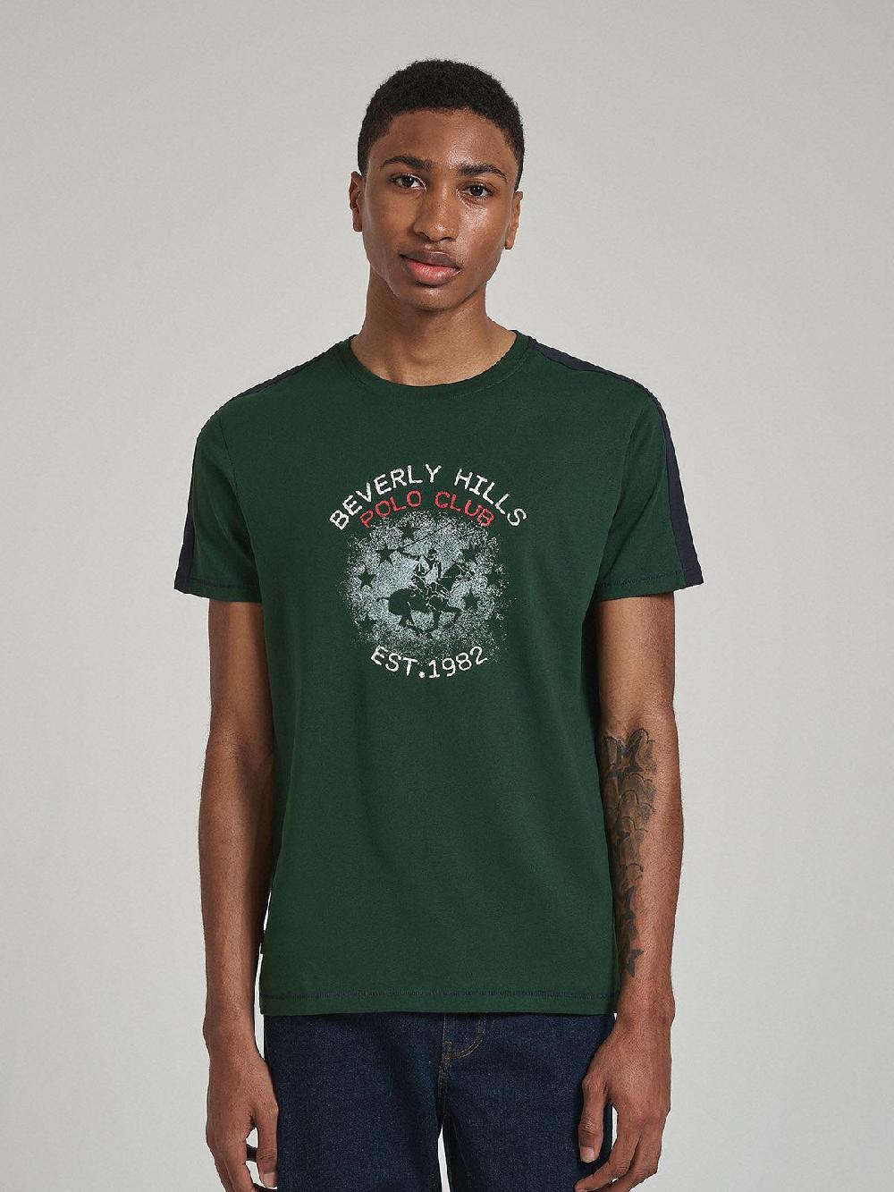 beverly hills polo club CONTRAST DETAIL BLOCK PRINT T-SHIRT ARMY GREEN