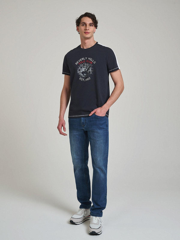 Beverly Hills Polo Club CONTRAST DETAIL BLOCK PRINT T-SHIRT NAVY