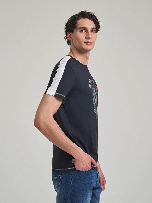 Beverly Hills Polo Club CONTRAST DETAIL BLOCK PRINT T-SHIRT NAVY