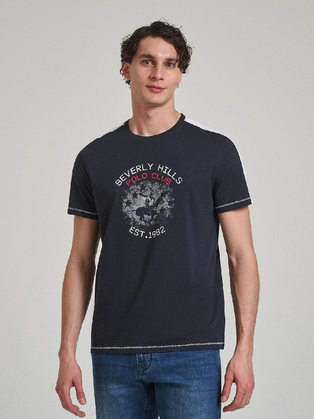 beverly hills polo club CONTRAST DETAIL BLOCK PRINT T-SHIRT NAVY