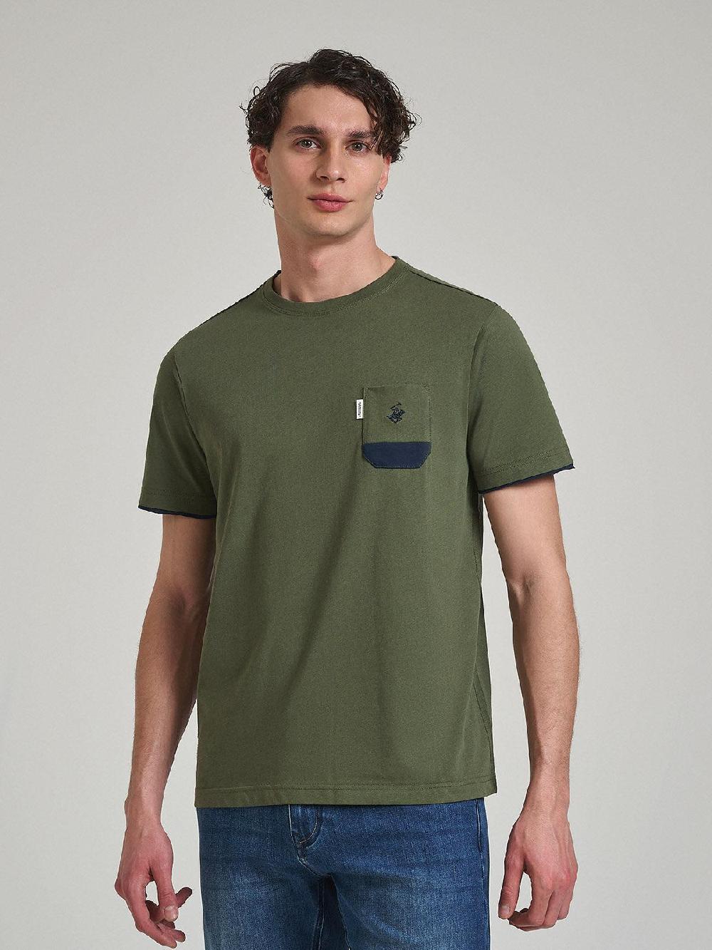 beverly hills polo club CONTRAST POCKET PATCH T-SHIRT ARMY GREEN