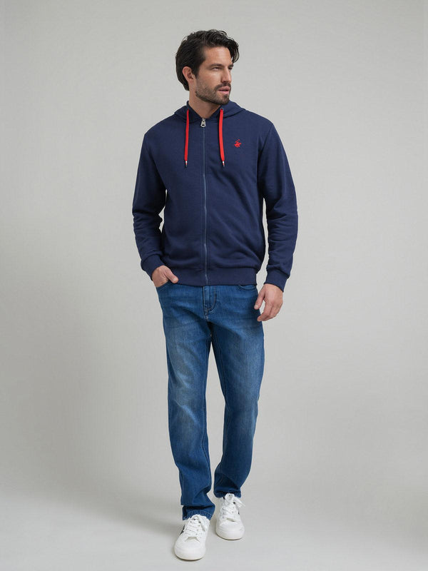 Beverly Hills Polo Club CONTRAST POLO PONY ZIP HOODIE NAVY