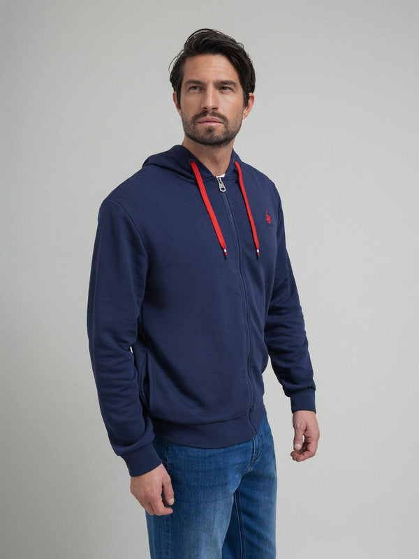 Beverly Hills Polo Club CONTRAST POLO PONY ZIP HOODIE NAVY
