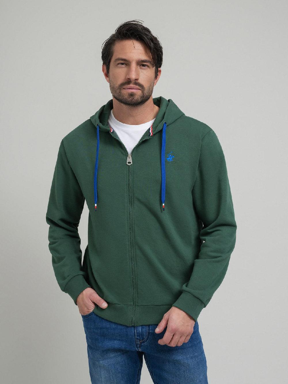 beverly hills polo club CONTRAST POLO PONY ZIP HOODIE WOOD GREEN