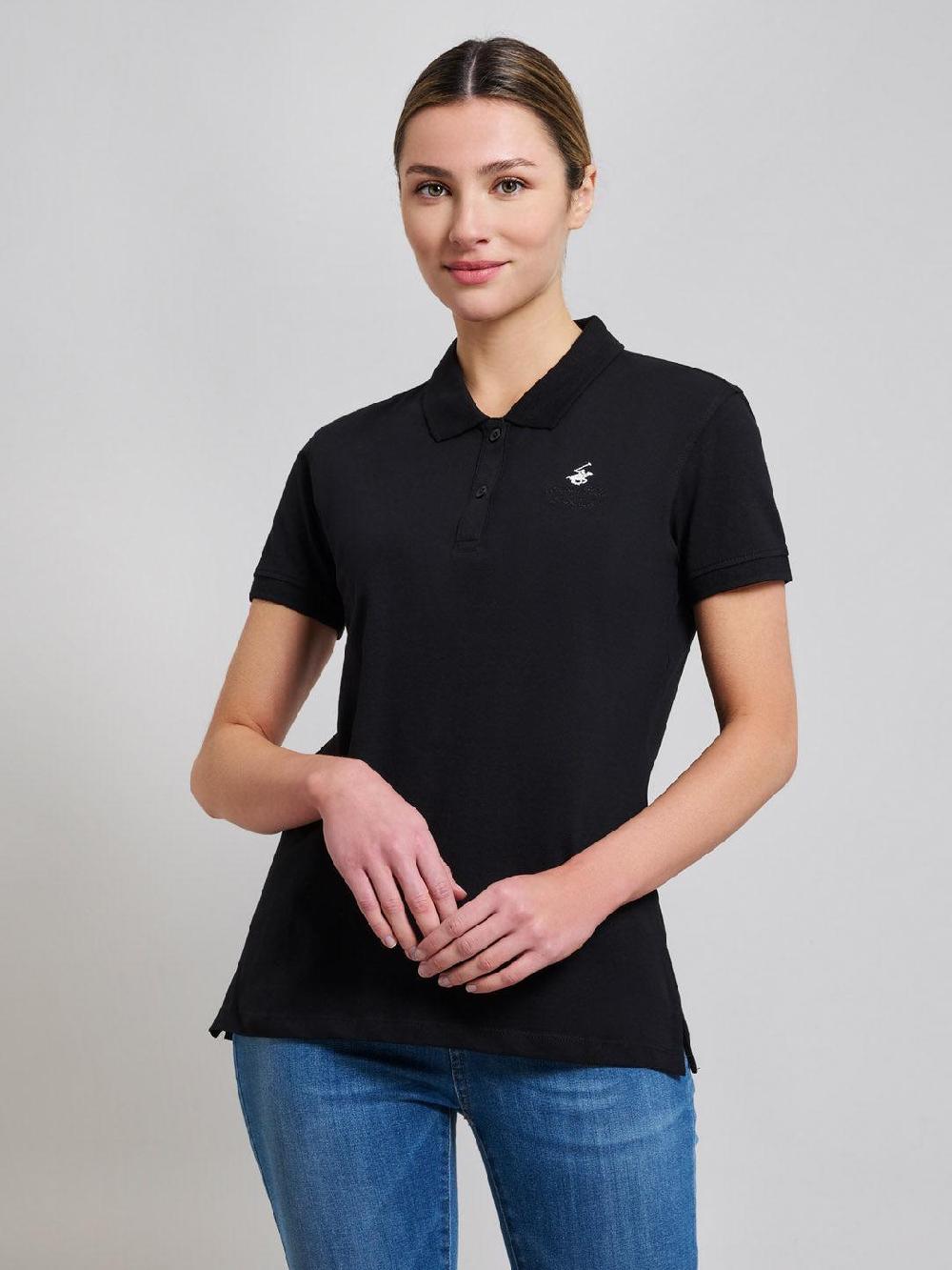 beverly hills polo club COTTON PIQUE POLO SHIRT CLUB BLACK