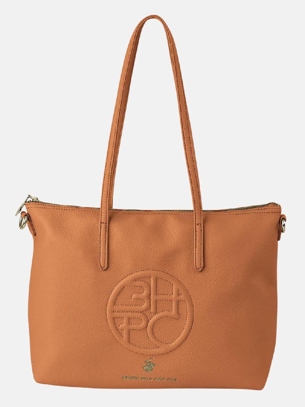 beverly hills polo club EMBOSSED BHPC TOTE BAG BROWN