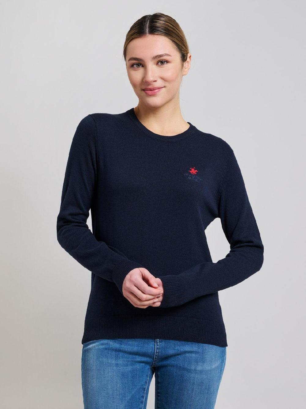 beverly hills polo club FINE GAUGE CREWNECK COTTON KNIT DARK NAVY