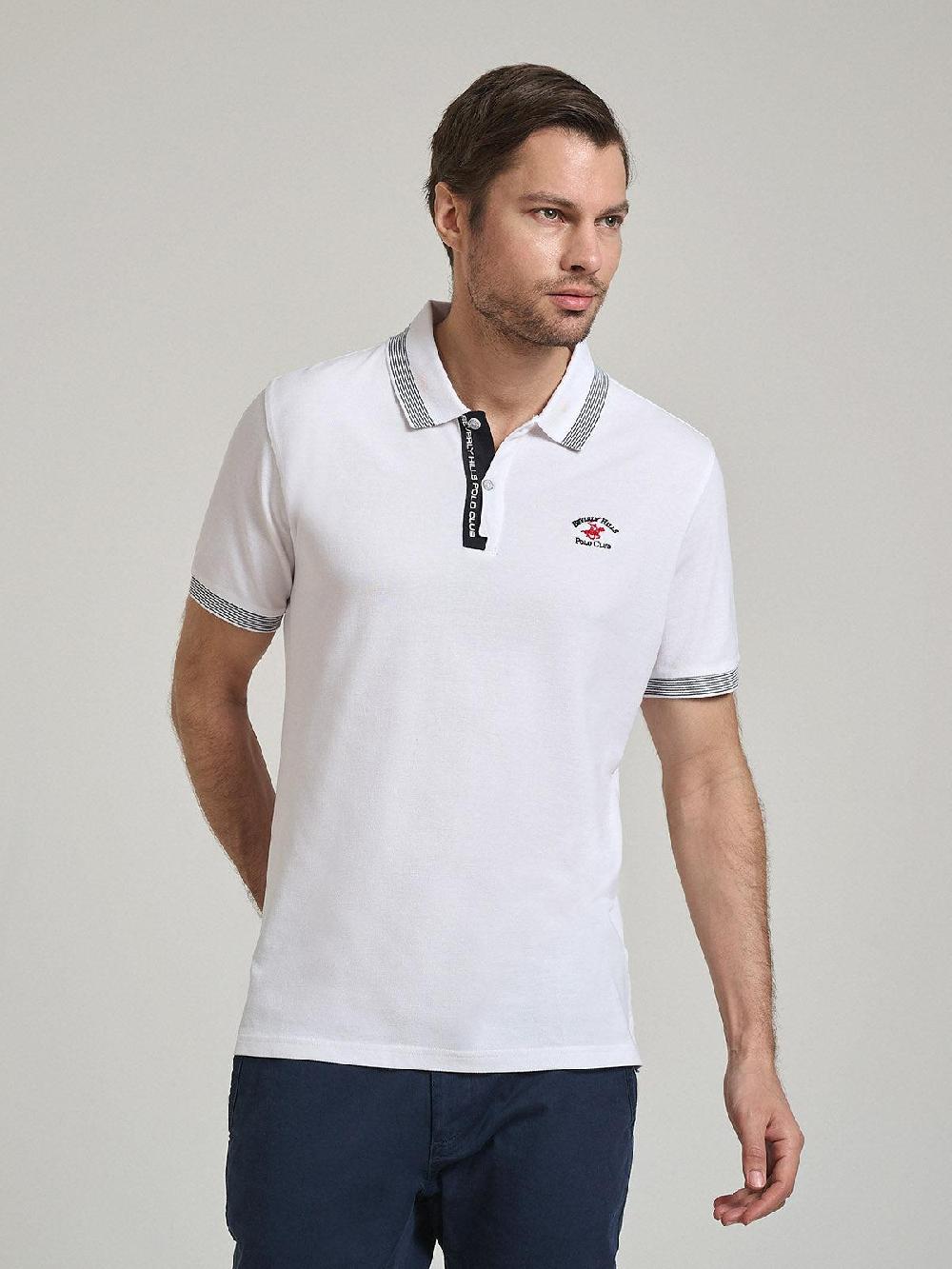 beverly hills polo club FINE TIPPED POLO SHIRT WHITE