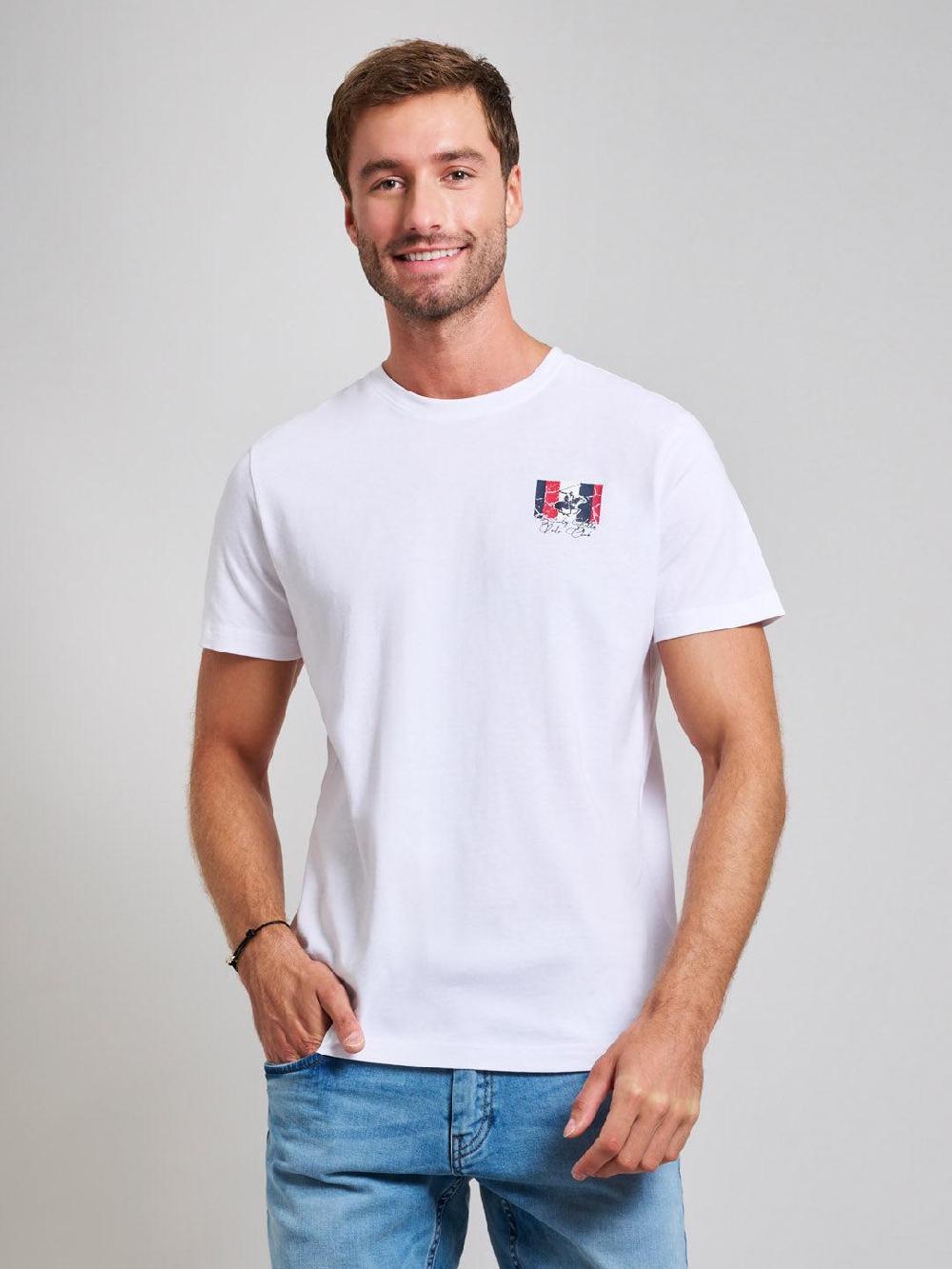 beverly hills polo club FLAG LOGO MODERN SLIM FIT T-SHIRT GHOST WHITE