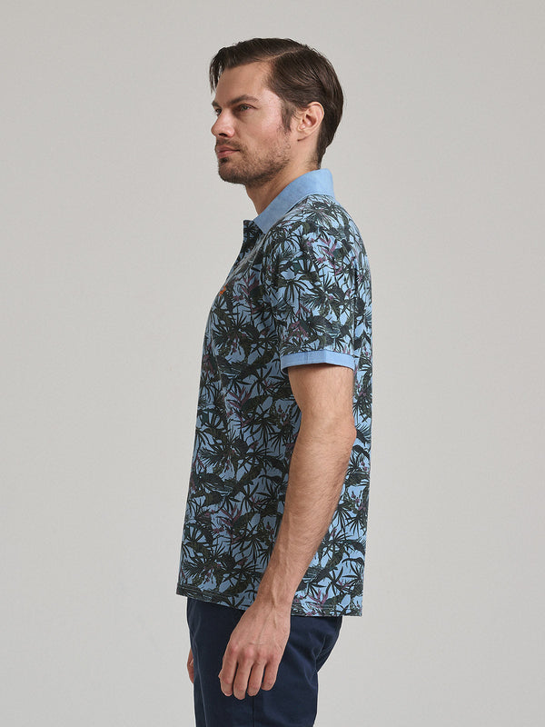 Beverly Hills Polo Club FLORAL PRINT POLO SHIRT BLUE SKY