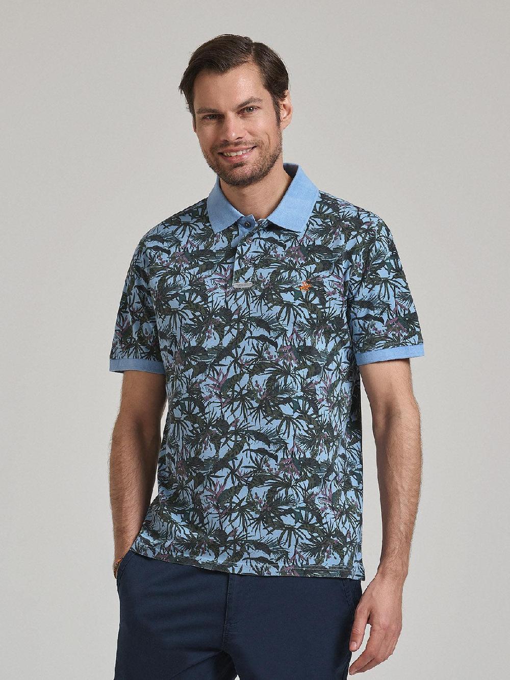 beverly hills polo club FLORAL PRINT POLO SHIRT BLUE SKY