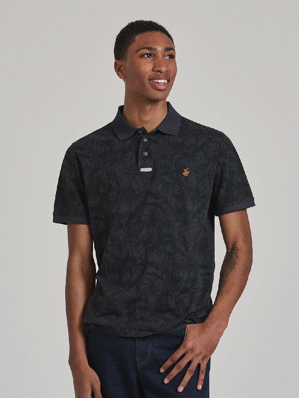 beverly hills polo club FLORAL PRINT POLO SHIRT NAVY