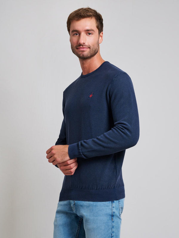 beverly Hills Polo Club GARMENT DYED MODERN SLIM FIT CREWNECK COTTON KNIT DARK NAVY