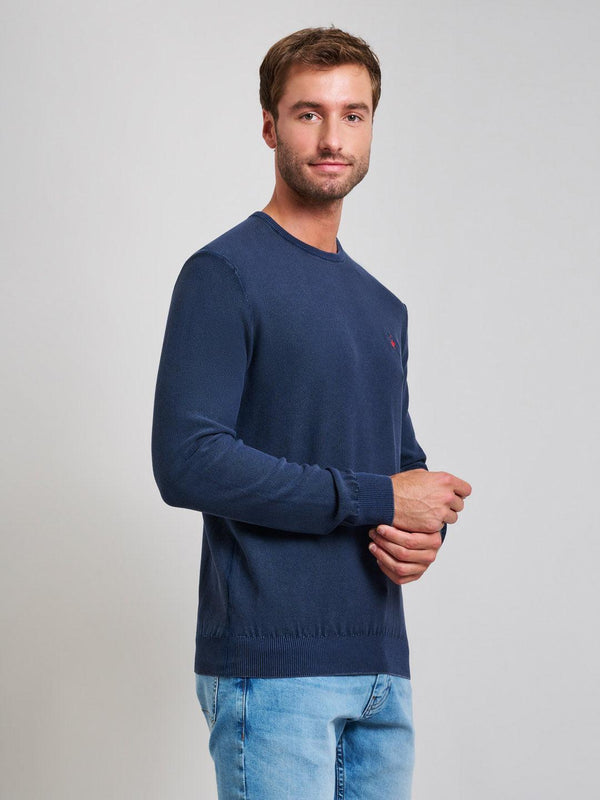 beverly Hills Polo Club GARMENT DYED MODERN SLIM FIT CREWNECK COTTON KNIT DARK NAVY