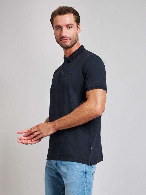 Beverly Hills Polo Club GARMENT DYED MODERN SLIM FIT POLO SHIRT DARK NAVY
