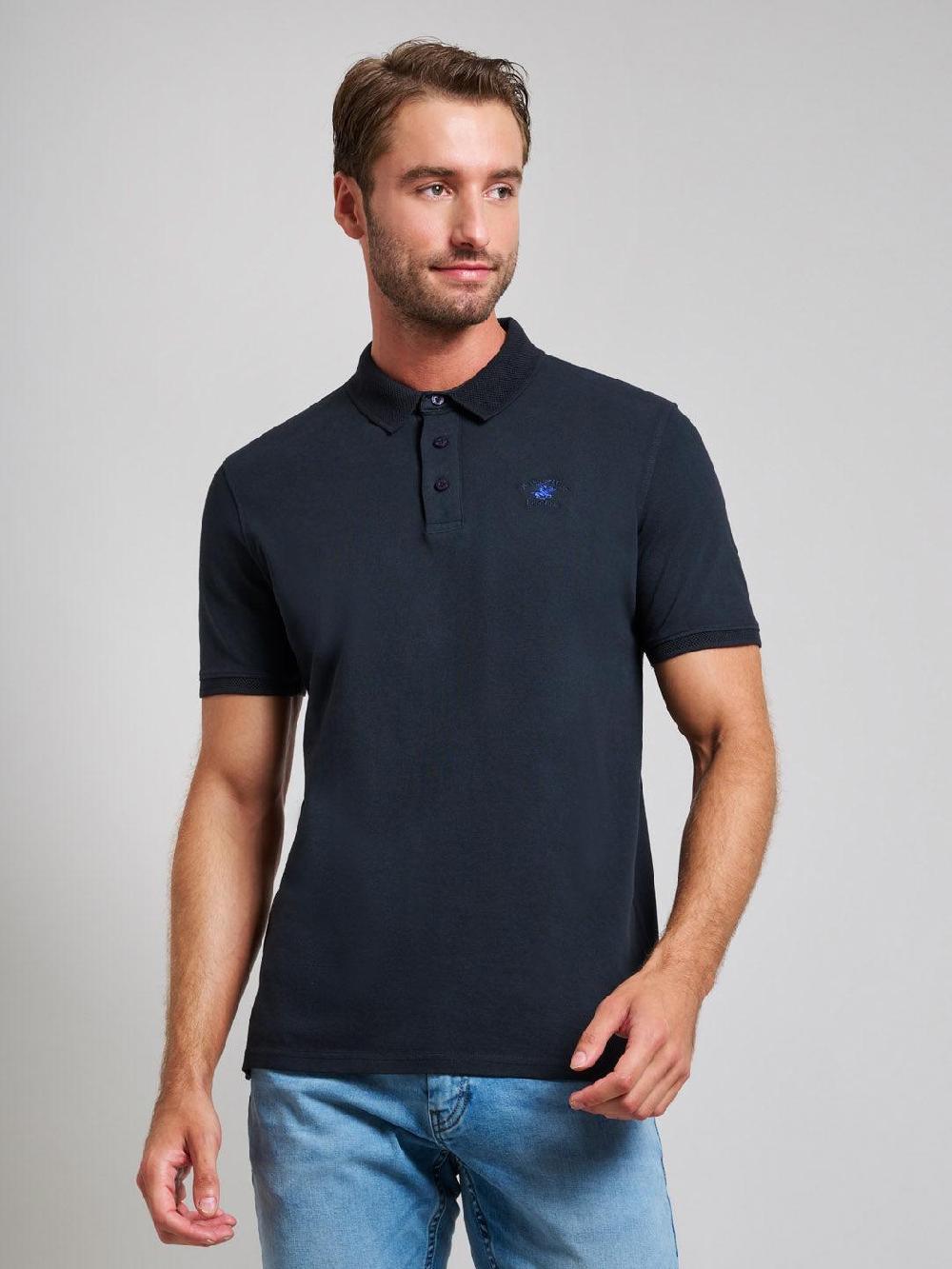 beverly hills polo club GARMENT DYED MODERN SLIM FIT POLO SHIRT DARK NAVY