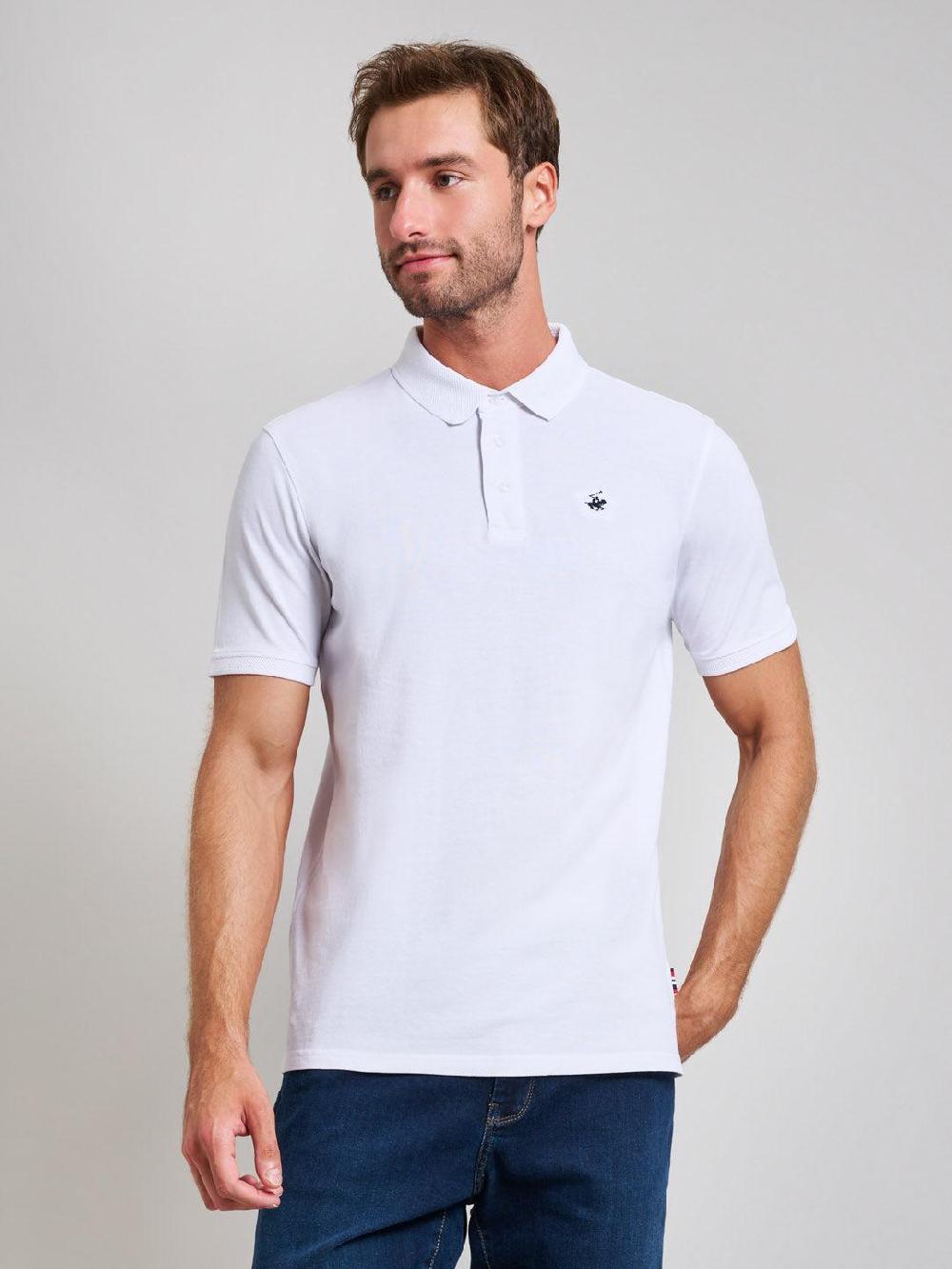 beverly hills polo club GARMENT DYED MODERN SLIM FIT POLO SHIRT GHOST WHITE