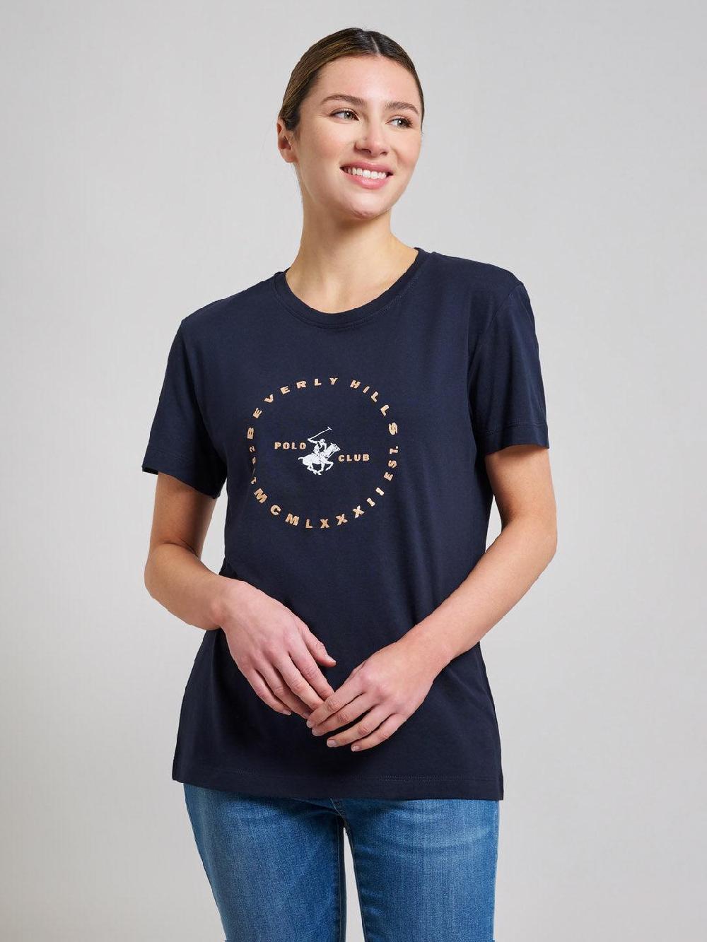 beverly hills polo club GOLDEN CIRCLE GRAPHIC T-SHIRT DARK NAVY
