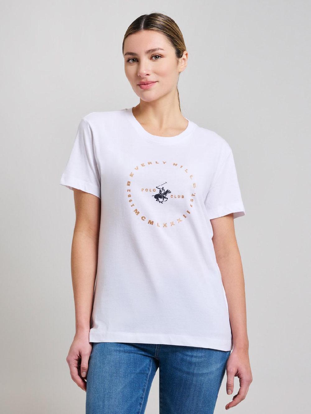 beverly hills polo club GOLDEN CIRCLE GRAPHIC T-SHIRT GHOST WHITE