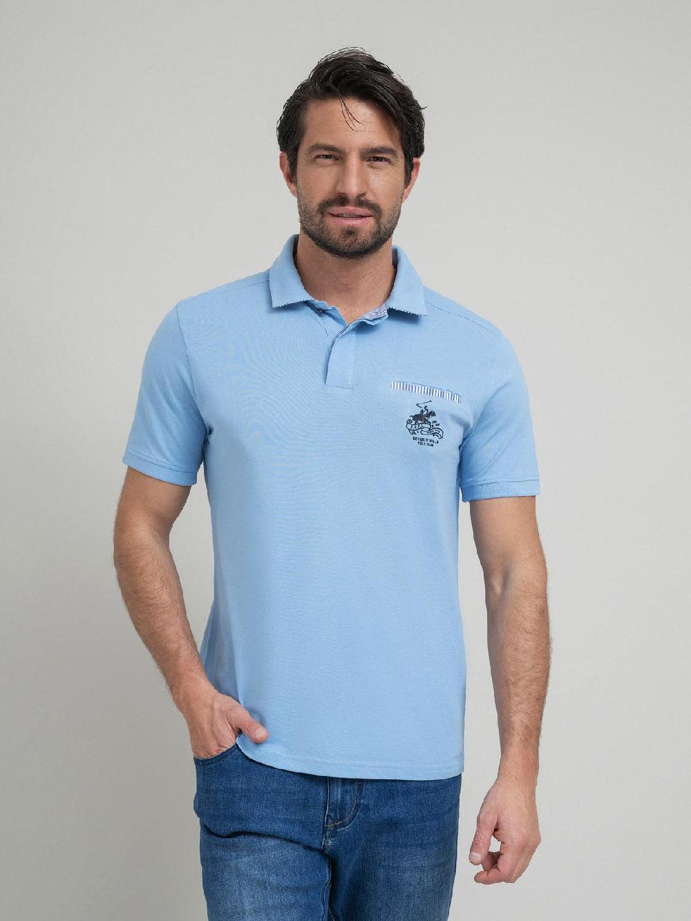 beverly hills polo club HIDDEN POCKET POLO SHIRT BLUE SKY