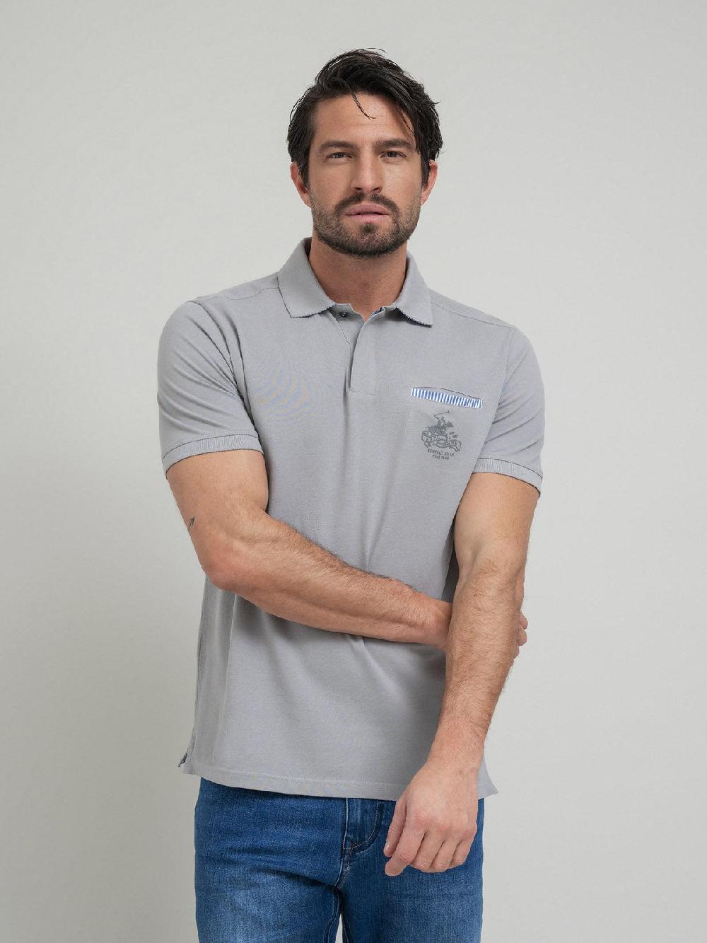 beverly hills polo club HIDDEN POCKET POLO SHIRT GREY