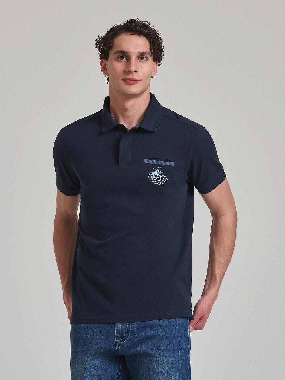 beverly hills polo club HIDDEN POCKET POLO SHIRT NAVY
