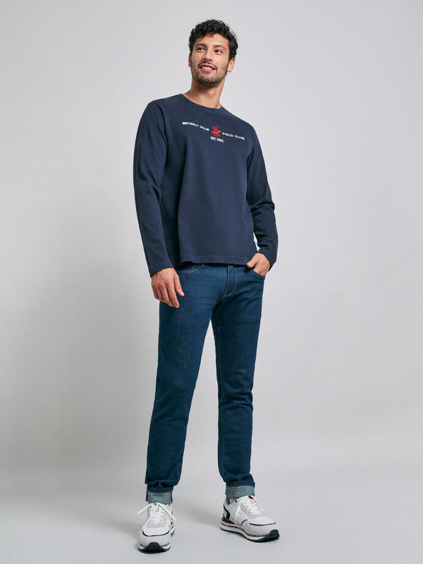 Beverly Hills Polo Club ICON PONY BLOCK LOGO LS T-SHIRT NAVY