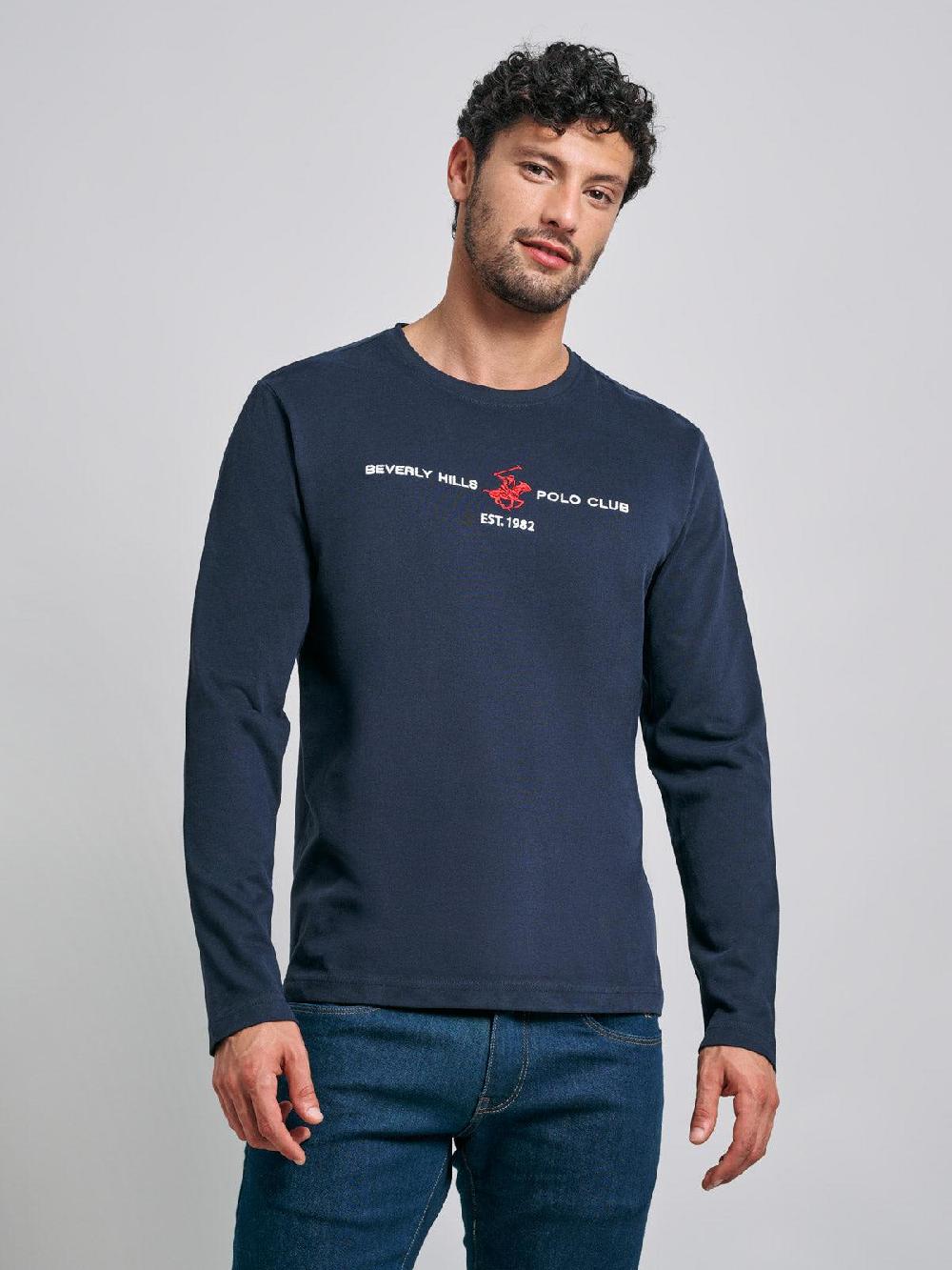 beverly hills polo club ICON PONY BLOCK LOGO LS T-SHIRT NAVY