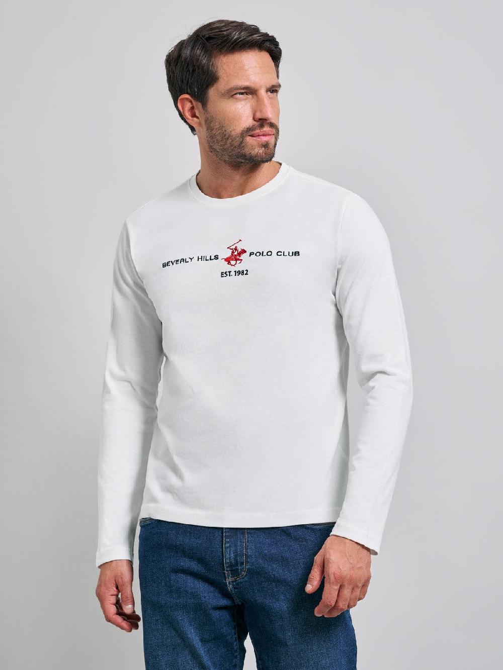 beverly hills polo club ICON PONY BLOCK LOGO LS T-SHIRT WINTER WHITE