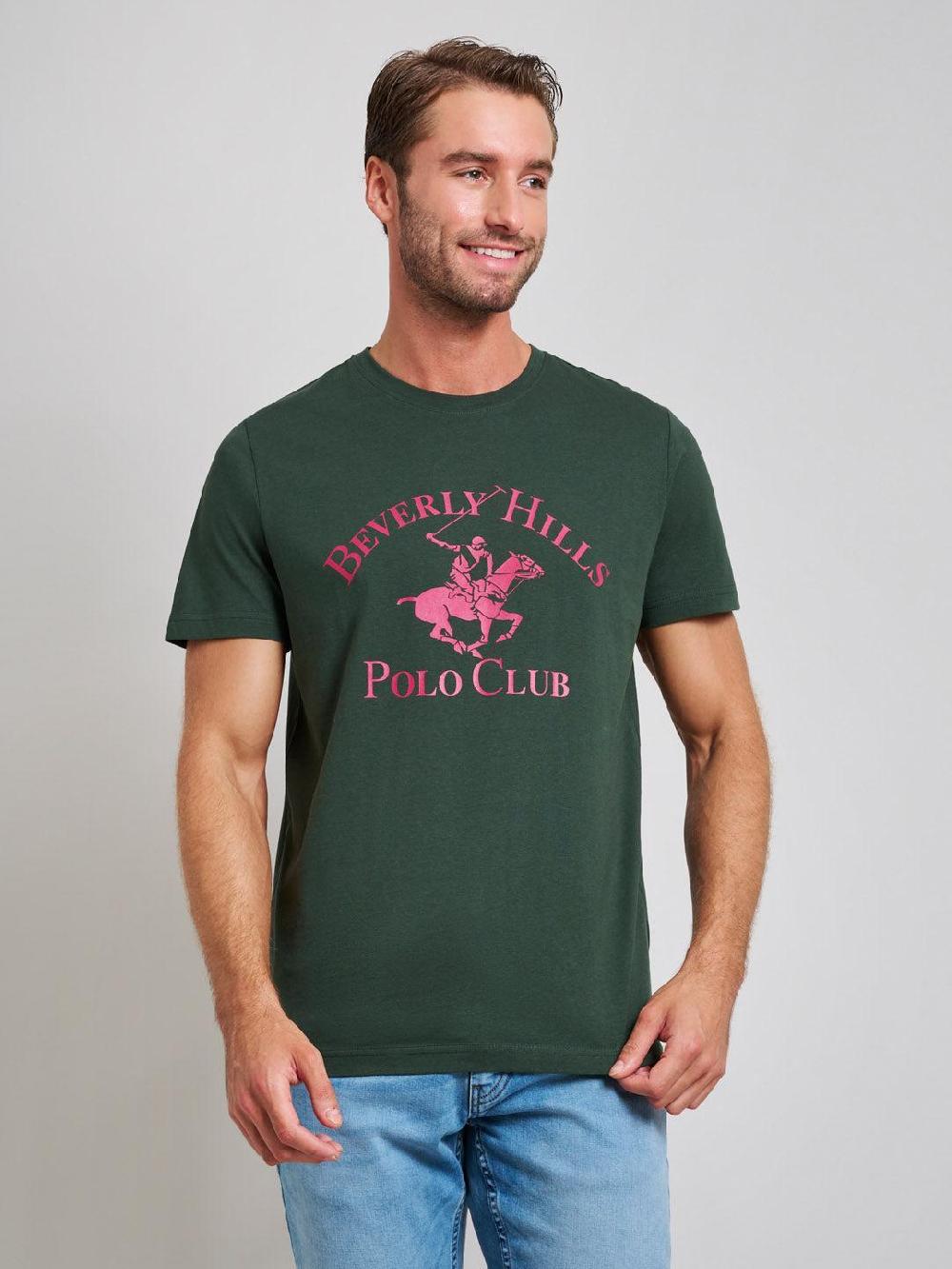 beverly hills polo club ICON PRINT MODERN SLIM FIT T-SHIRT DARK FOREST GREEN