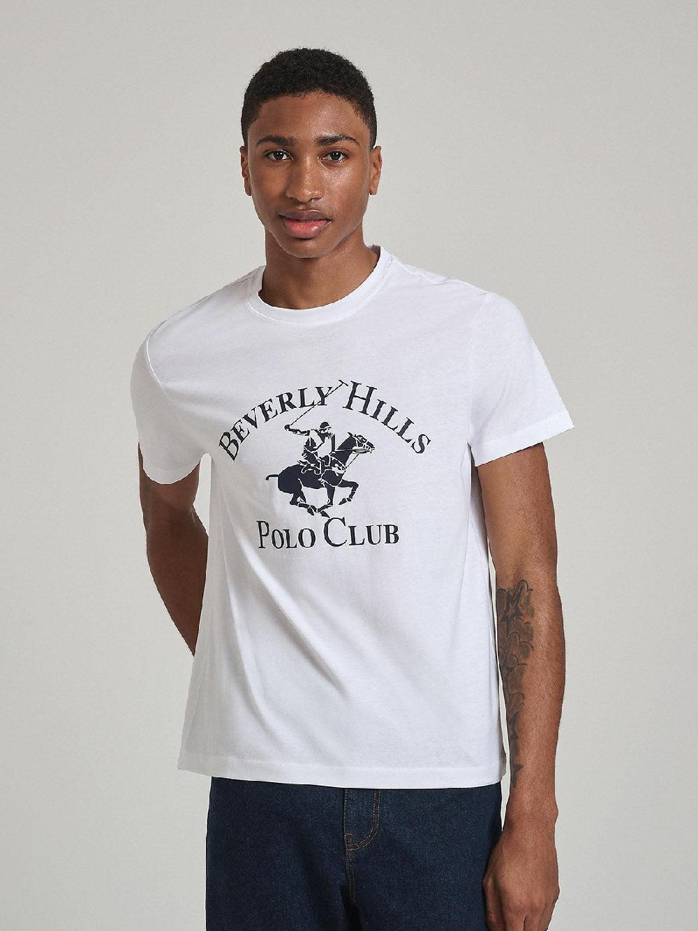 beverly hills polo club ICON PRINT MODERN SLIM FIT T-SHIRT GHOST WHITE