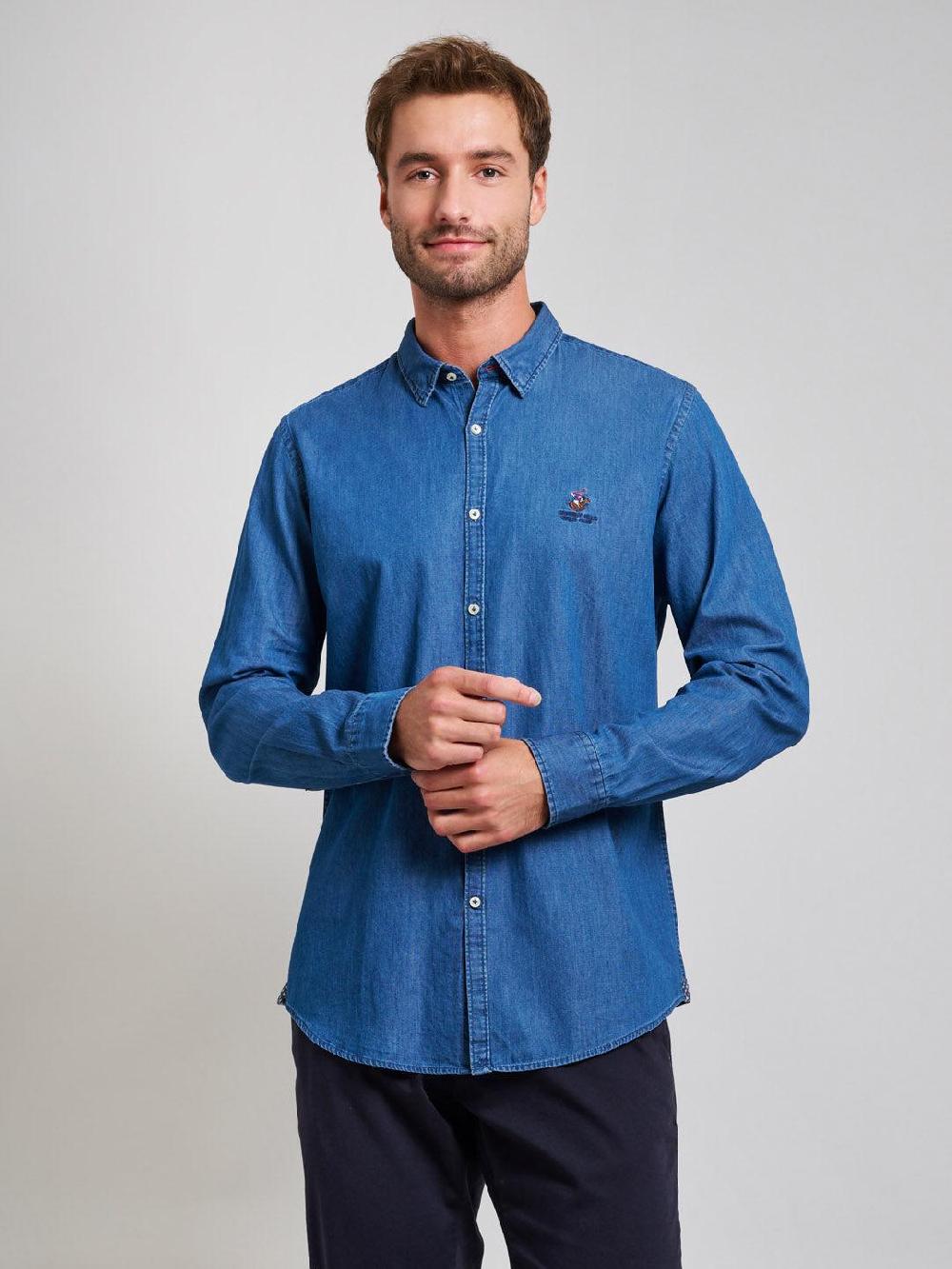 beverly hills polo club INDIGO DENIM SHIRT DARK WASH