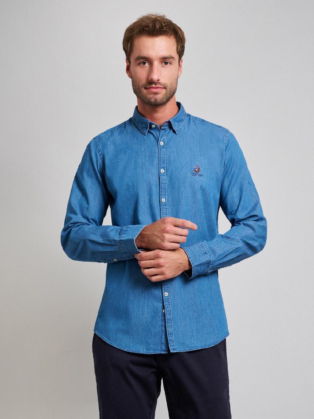 beverly hills polo club INDIGO DENIM SHIRT MID WASH