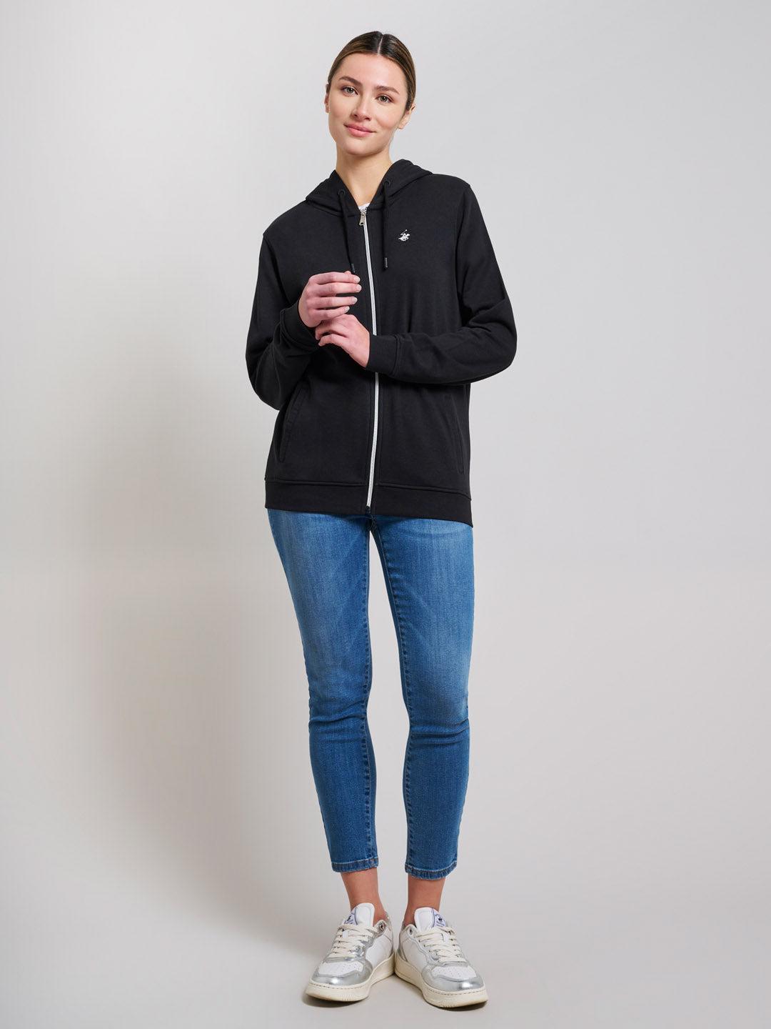 beverly hills polo club JERSEY FLEECE ZIP HOODIE CLUB BLACK
