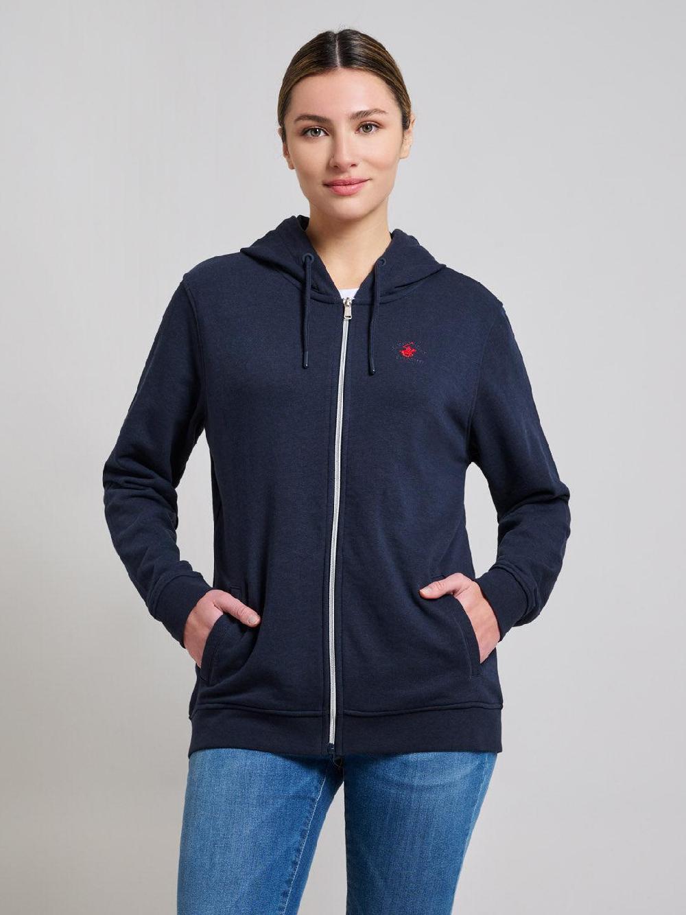 beverly hills polo club JERSEY FLEECE ZIP HOODIE DARK NAVY